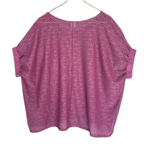 Anthropologie Akemi + Kin Oversized Sheer Lace Dolman Sleeve Top Mauve XS/S - Picture 5 of 10